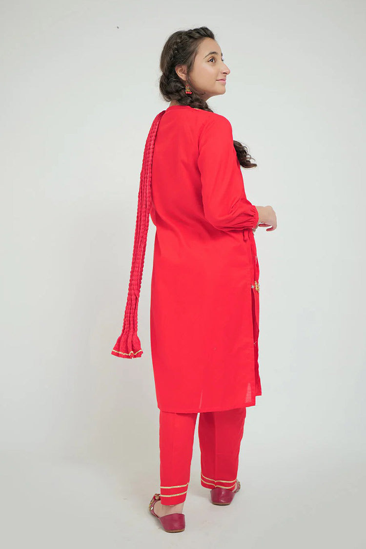 Picture of Senorita - GAD-02663 | Red | Casual 3 Piece Suit | Cotton Cambric - Available at Raja Sahib