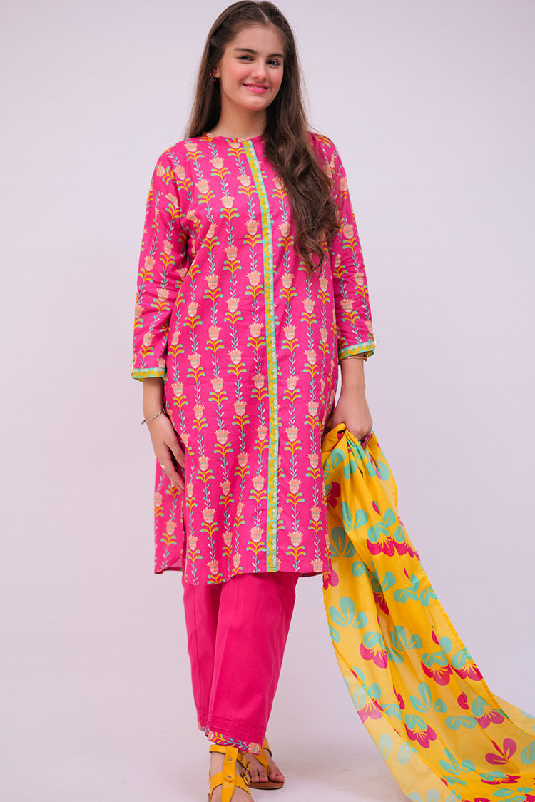 Picture of Senorita - GAD-02748 | Shocking Pink & Multicolor | Casual 3 Piece Suit | Cotton Lawn Printed - Available at Raja Sahib
