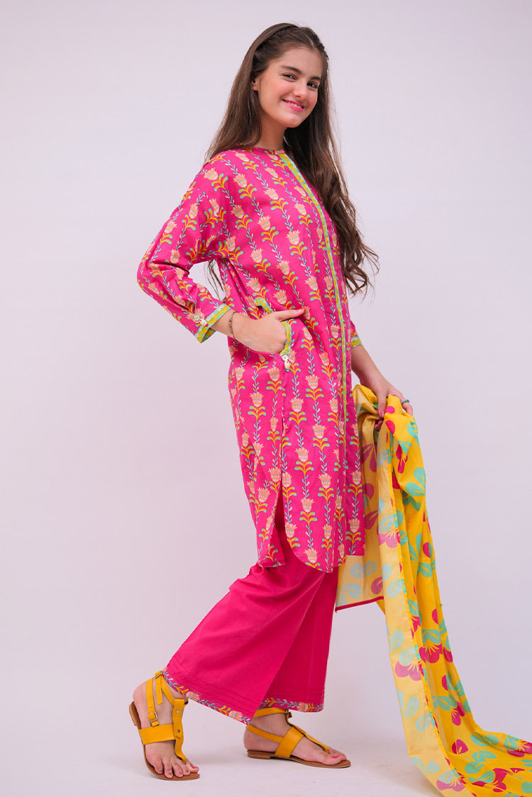 Picture of Senorita - GAD-02748 | Shocking Pink & Multicolor | Casual 3 Piece Suit | Cotton Lawn Printed - Available at Raja Sahib