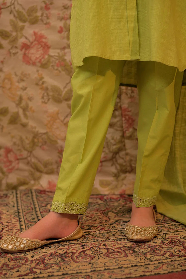 Picture of GAD-02908 | Parrot Green | Casual 3 Piece Suit | Cotton Self dobby - Available at Raja Sahib