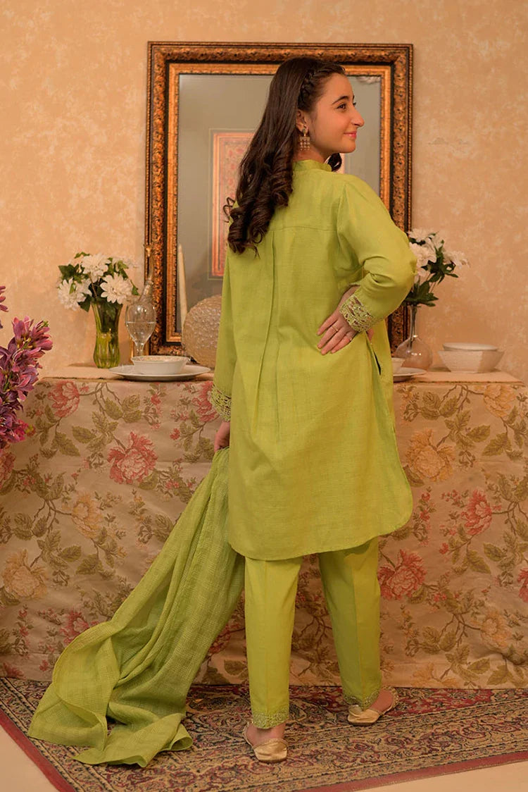 Picture of GAD-02908 | Parrot Green | Casual 3 Piece Suit | Cotton Self dobby - Available at Raja Sahib