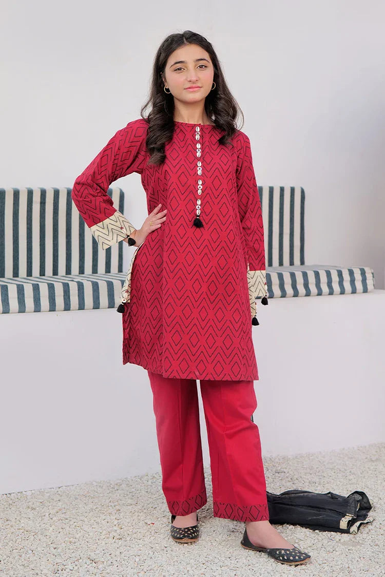 Picture of GAD-03004 | Red & Black | Casual 3 Piece Suit | Cotton Jacquard - Available at Raja Sahib