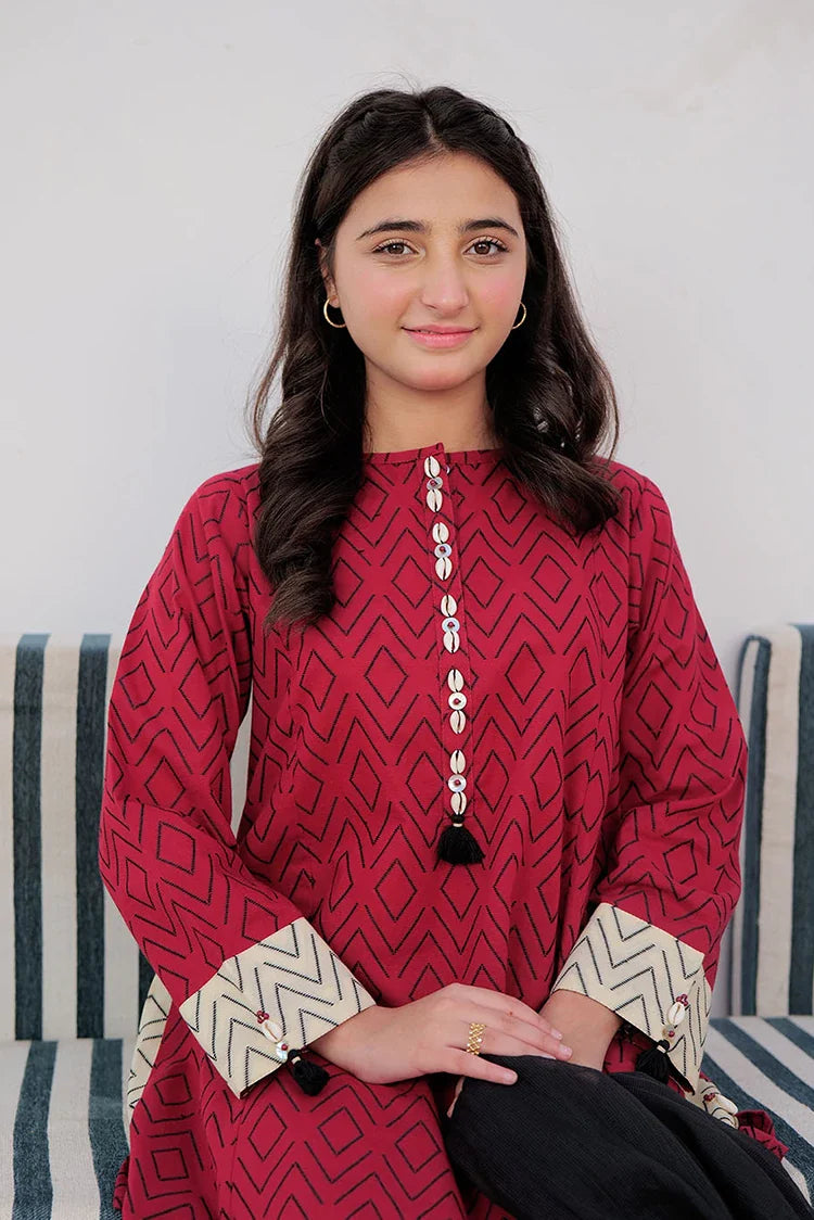 Picture of GAD-03004 | Red & Black | Casual 3 Piece Suit | Cotton Jacquard - Available at Raja Sahib