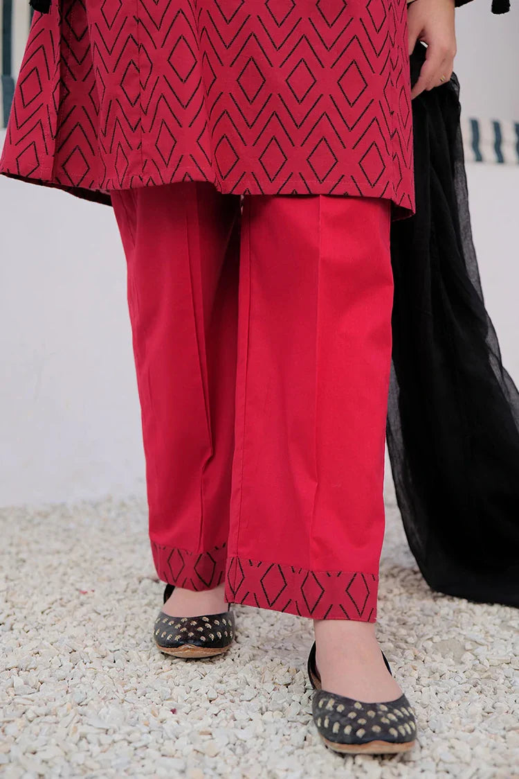 Picture of GAD-03004 | Red & Black | Casual 3 Piece Suit | Cotton Jacquard - Available at Raja Sahib
