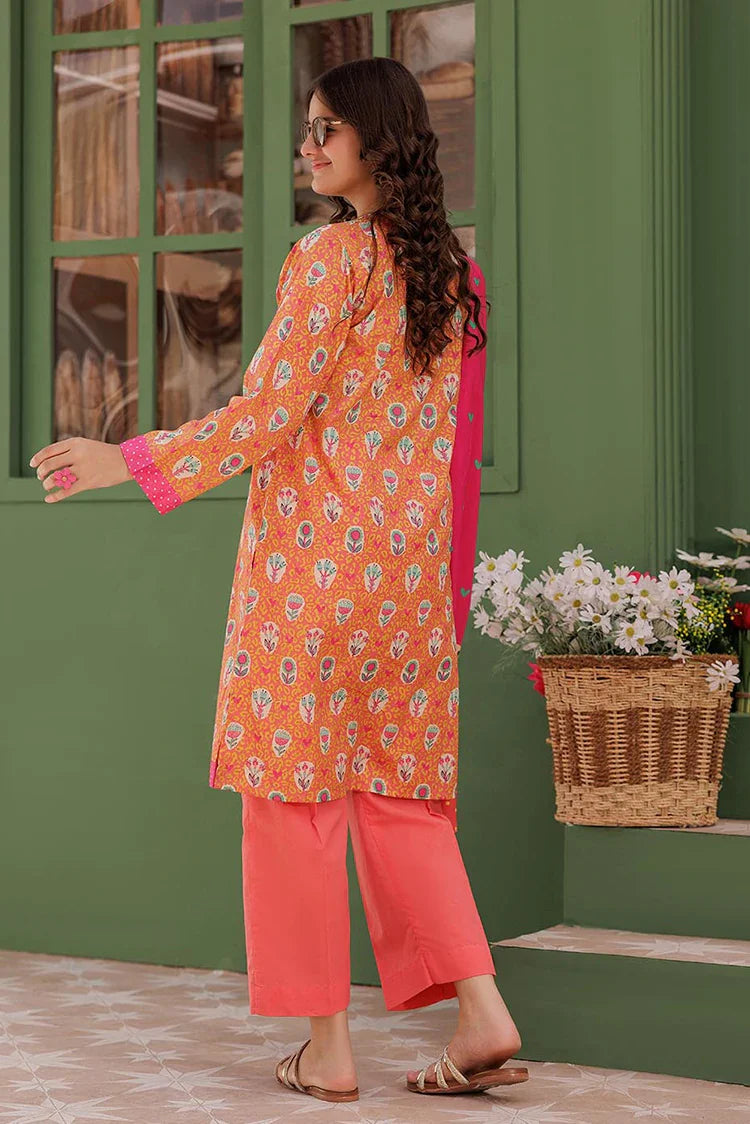 Picture of GAD-03044 | Peach & Multicolor | Casual 3 Piece Suit | Cotton Lawn Printed - Available at Raja Sahib