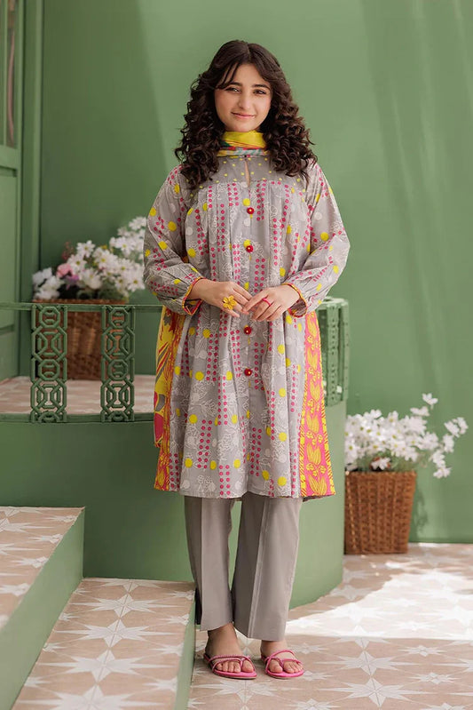 Picture of GAD-03045 | Grey & Multicolor | Casual 3 Piece Suit | Cotton Lawn Printed - Available at Raja Sahib
