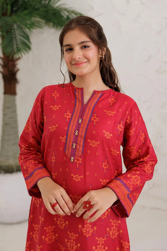 Picture of GAD-03061 | Red & Multicolor | Casual 3 Piece Suit | Cotton Jacquard - Available at Raja Sahib