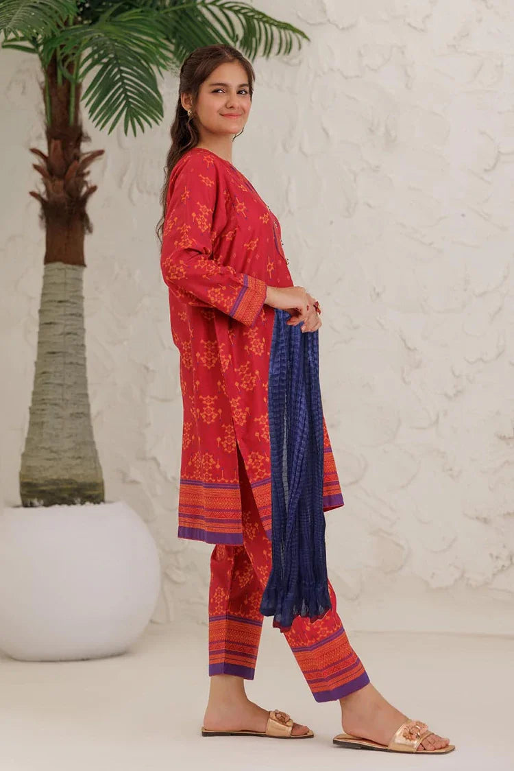 Picture of GAD-03061 | Red & Multicolor | Casual 3 Piece Suit | Cotton Jacquard - Available at Raja Sahib