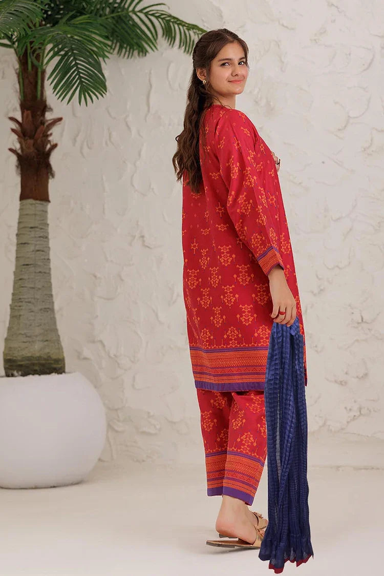 Picture of GAD-03061 | Red & Multicolor | Casual 3 Piece Suit | Cotton Jacquard - Available at Raja Sahib