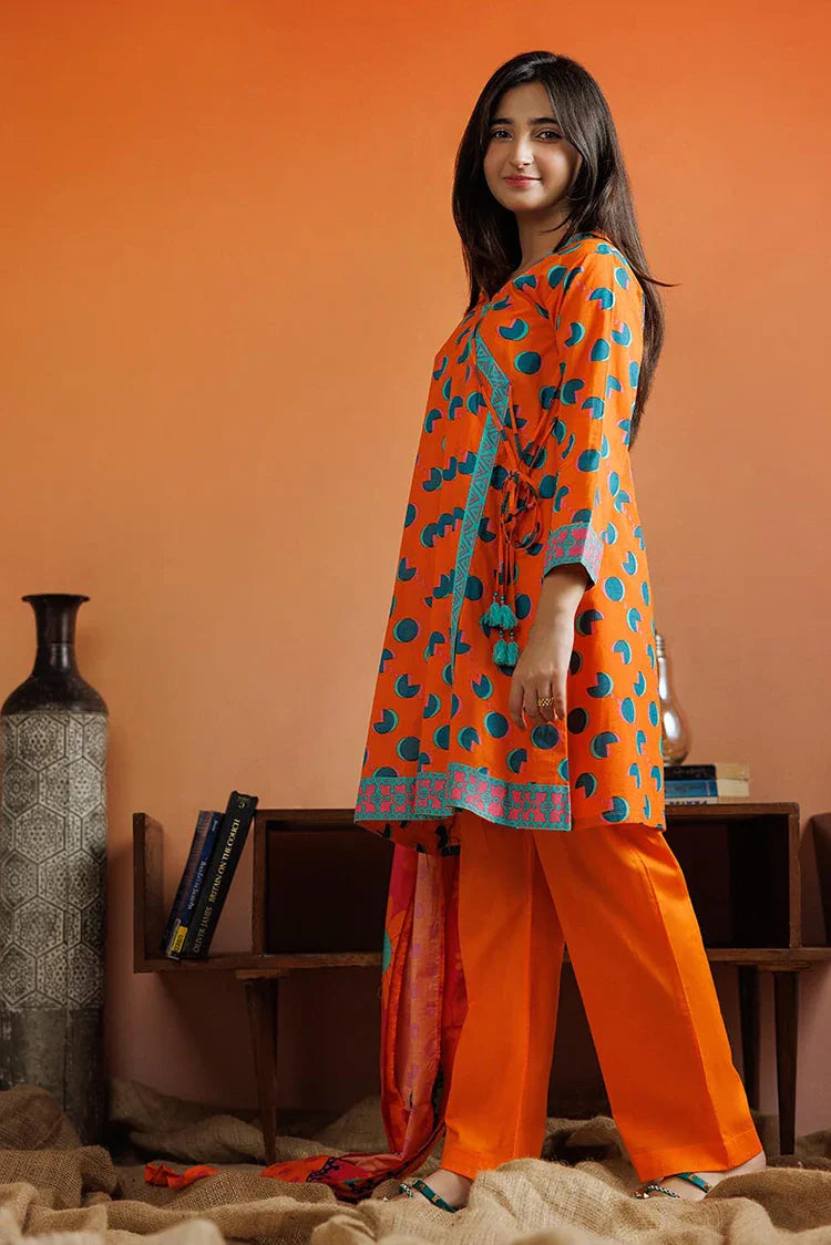 Picture of GAD-03079 | Orange & Muliticolor | Casual 3 Piece Suit | Cotton Lawn Printed - Available at Raja Sahib