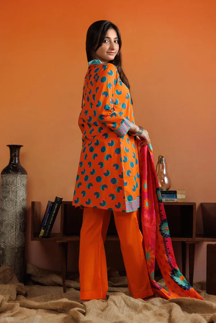 Picture of GAD-03079 | Orange & Muliticolor | Casual 3 Piece Suit | Cotton Lawn Printed - Available at Raja Sahib