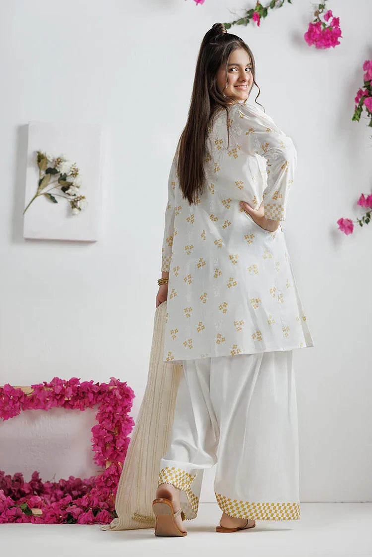 Picture of GAD-03134 | White & Gold | Casual 3 Piece Suit | Cotton Lawn Printed - Available at Raja Sahib