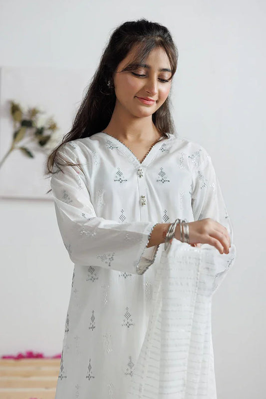Picture of GAD-03140 | White | Casual 3 Piece Suit | Cotton Lawn Printed - Available at Raja Sahib