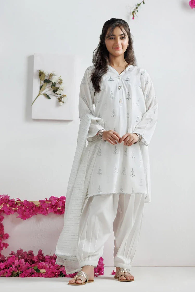 Picture of GAD-03140 | White | Casual 3 Piece Suit | Cotton Lawn Printed - Available at Raja Sahib