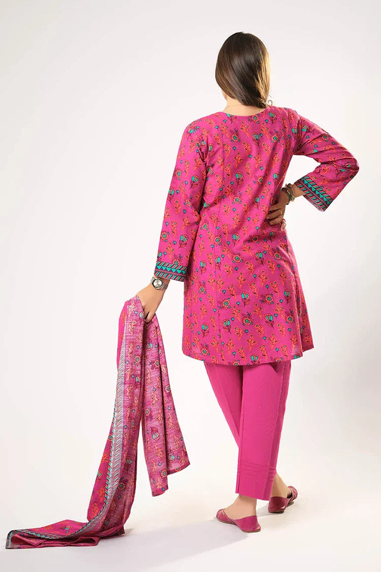 Picture of Girls winter clothes | Shocking Pink & Multicolor | Casual 3 Piece Suit | Cotton Khaddar Printed | GAD-03199 - Available at Raja Sahib