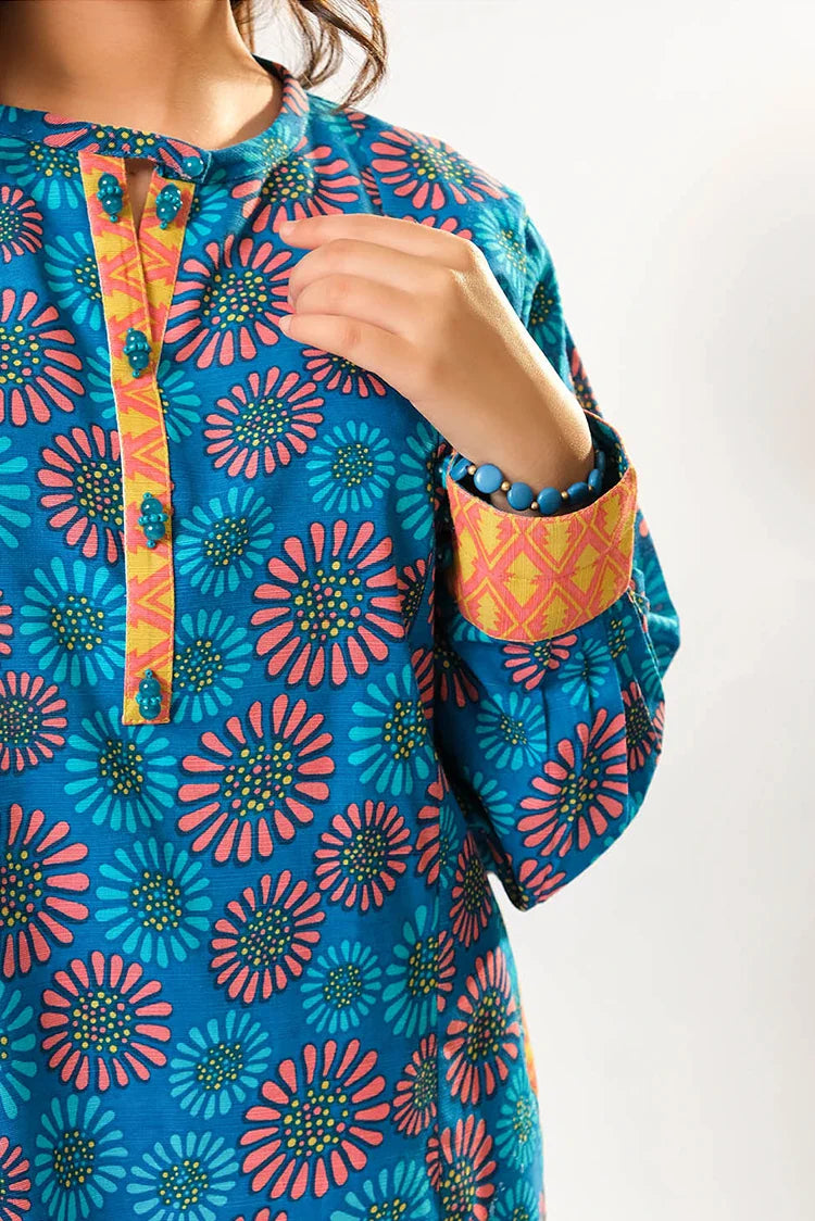 Picture of Girls winter clothes | Blue & Multicolor | Casual 3 Piece Suit | Cotton Khaddar Printed | GAD-03200 - Available at Raja Sahib