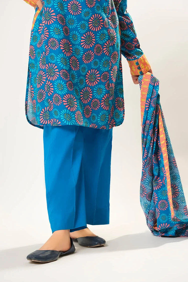 Picture of Girls winter clothes | Blue & Multicolor | Casual 3 Piece Suit | Cotton Khaddar Printed | GAD-03200 - Available at Raja Sahib