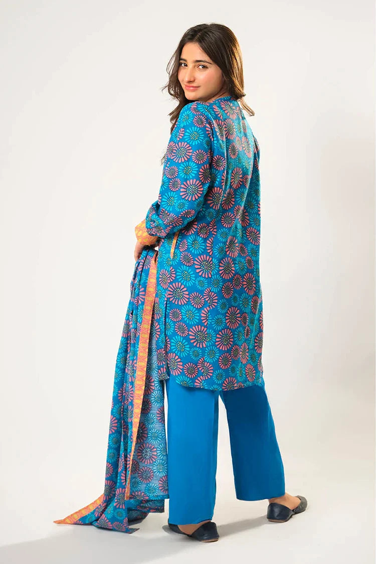 Picture of Girls winter clothes | Blue & Multicolor | Casual 3 Piece Suit | Cotton Khaddar Printed | GAD-03200 - Available at Raja Sahib