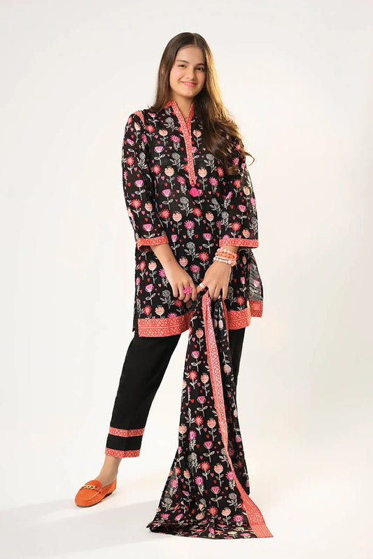 Picture of Girls winter clothes | Black & Multicolor | Casual 3 Piece Suit | Cotton Khaddar Printed | GAD-03201 - Available at Raja Sahib