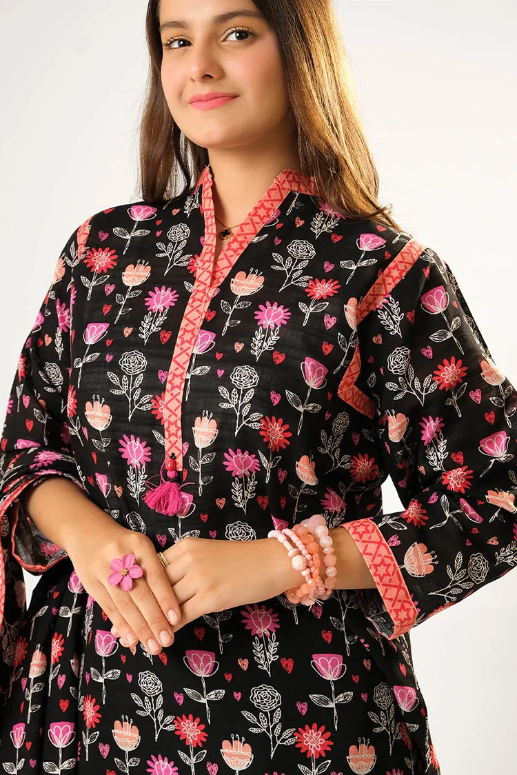 Picture of Girls winter clothes | Black & Multicolor | Casual 3 Piece Suit | Cotton Khaddar Printed | GAD-03201 - Available at Raja Sahib