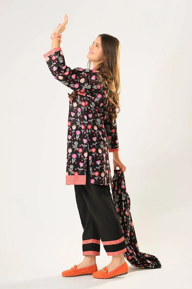 Picture of Girls winter clothes | Black & Multicolor | Casual 3 Piece Suit | Cotton Khaddar Printed | GAD-03201 - Available at Raja Sahib