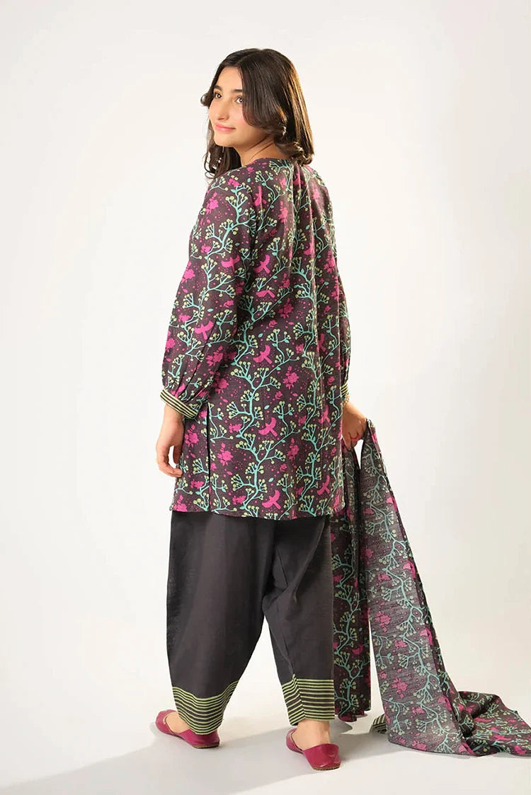 Picture of Girls winter clothes | Grey & Multicolor | Casual 3 Piece Suit | Cotton Khaddar Printed | GAD-03202 - Available at Raja Sahib