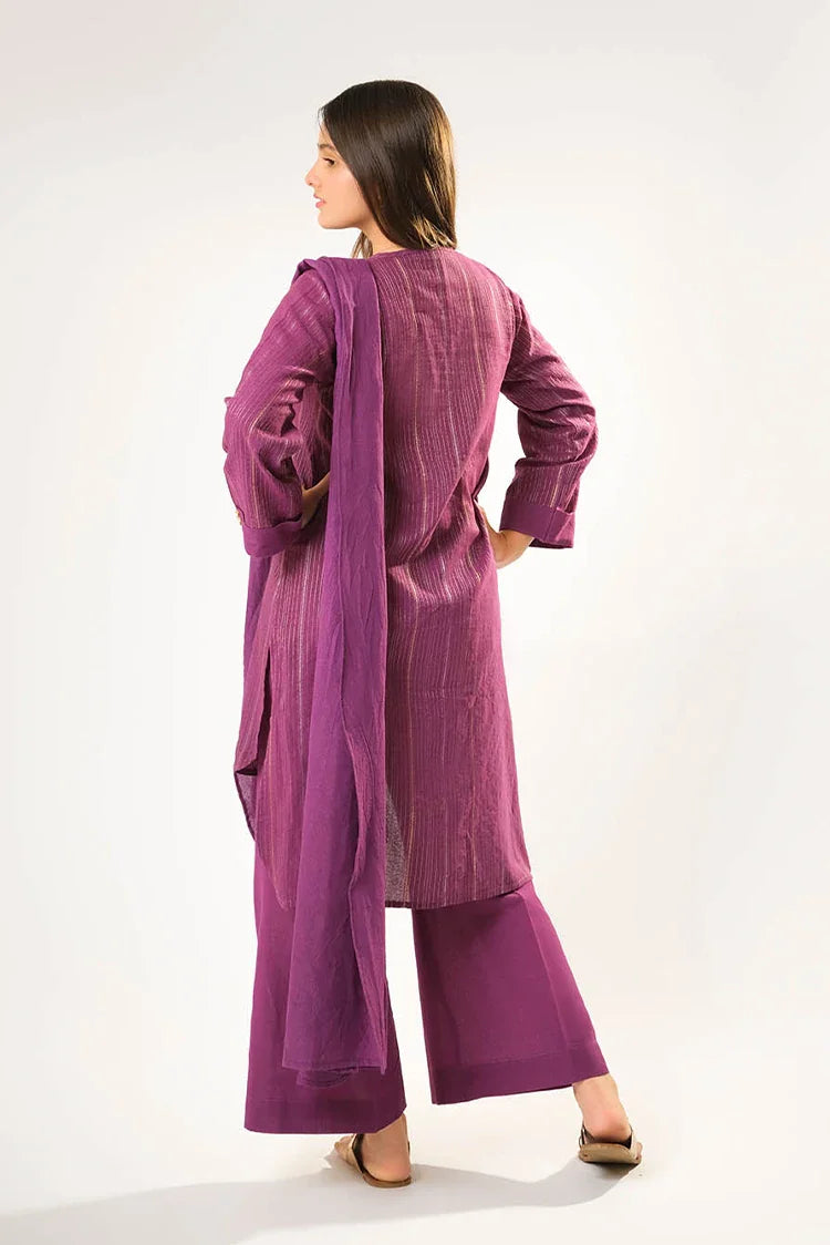 Picture of Girls winter clothes | Purple & Gold | Casual 3 Piece Suit | Cotton Karandi Dobby | GAD-03215 - Available at Raja Sahib