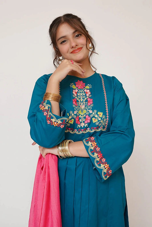 Picture of Senorita - Girls Casual Dress - Casual 3 Piece Suit - Cotton Plain Embroidery - GAD-03413 - Available at Raja Sahib
