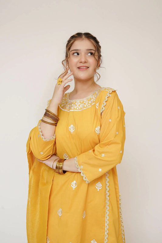 Picture of Senorita - Girls Eid Dress - Casual 3 Piece Suit - Cotton Plain Embroidery - GAD-03415 - Available at Raja Sahib