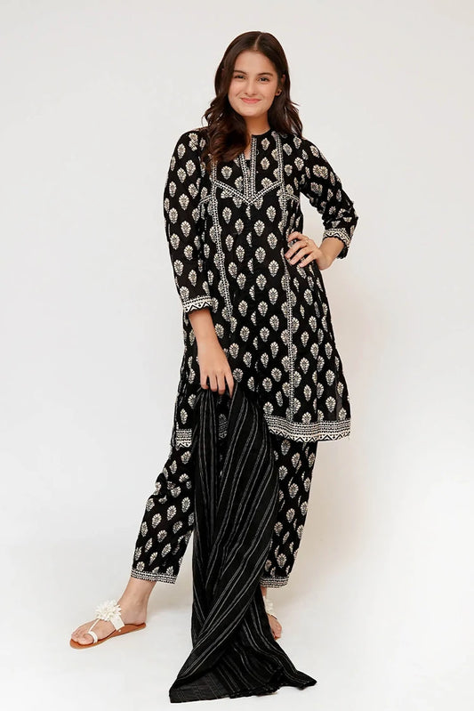 Picture of Senorita - Girls Eid Dress - Black & Fawn - Casual 3 Piece Suit - GAD-03461 - Available at Raja Sahib