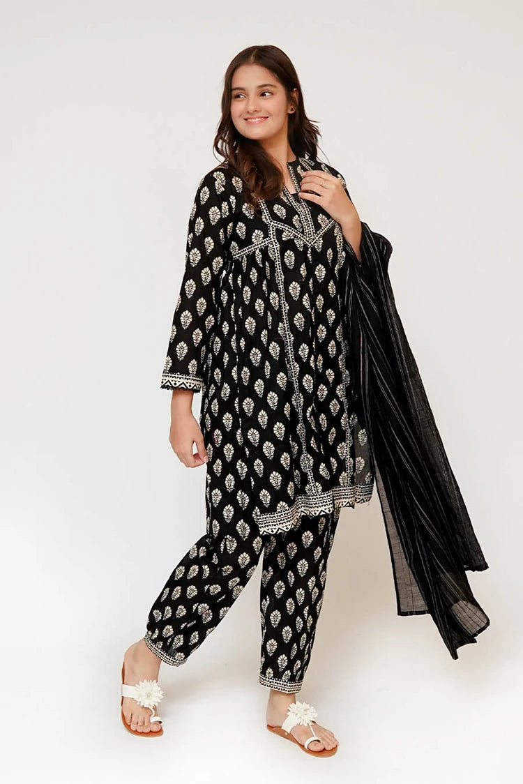 Picture of Senorita - Girls Eid Dress - Black & Fawn - Casual 3 Piece Suit - GAD-03461 - Available at Raja Sahib