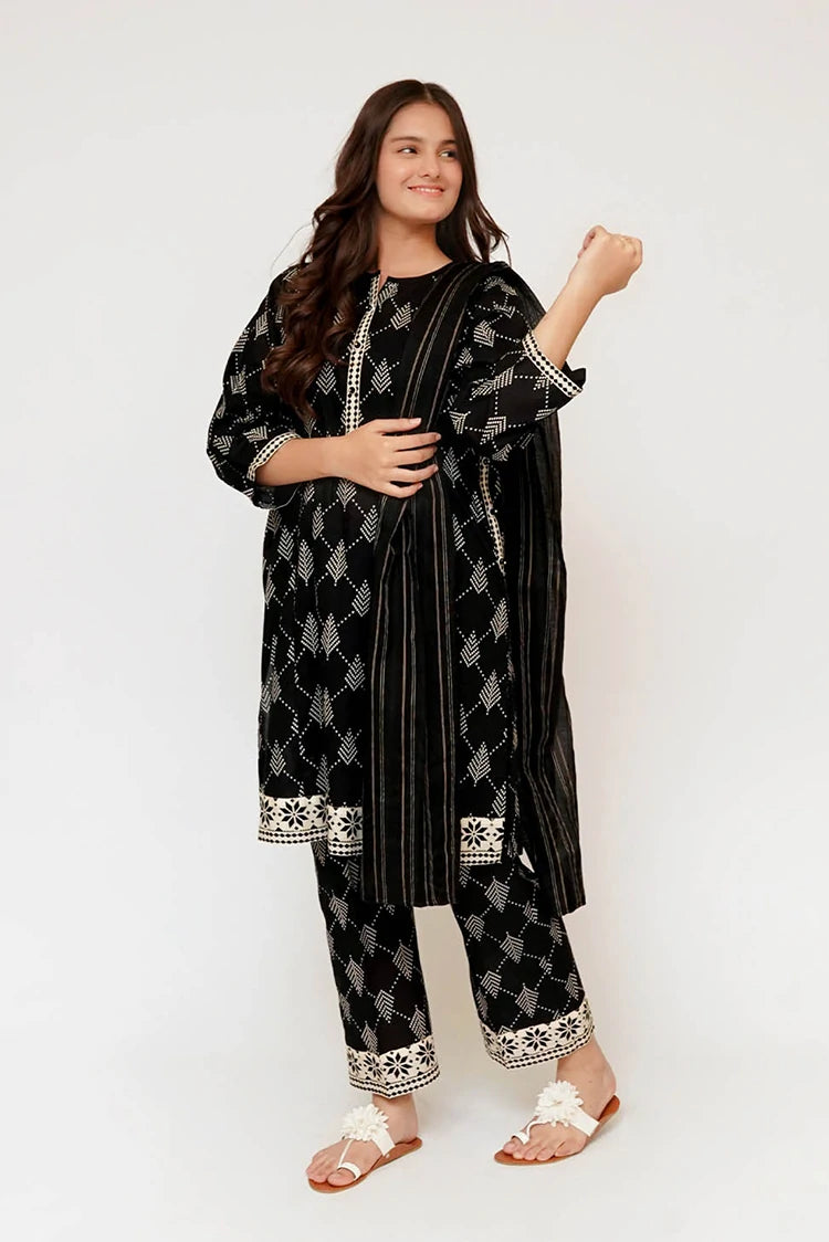 Picture of Senorita - Girls Eid Dress - Black & Fawn - Casual 3 Piece Suit - GAD-03463 - Available at Raja Sahib