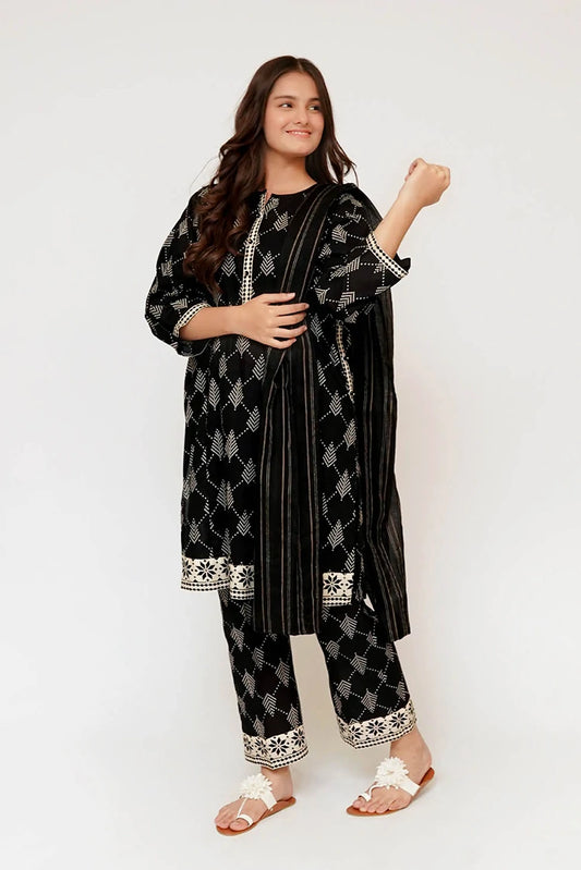 Picture of Senorita - Girls Eid Dress - Black & Fawn - Casual 3 Piece Suit - GAD-03463 - Available at Raja Sahib