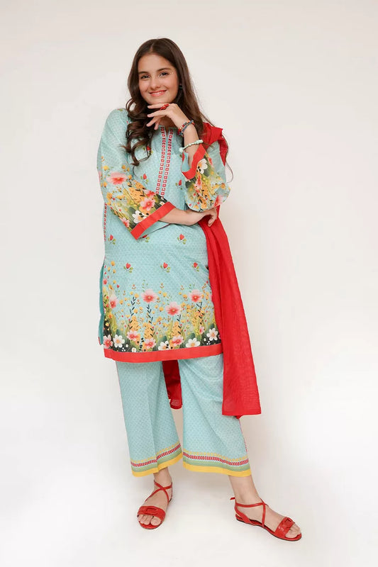 Picture of Senorita - Girls Eid Dress - Sea Green & Multicolor - Casual 3 Piece Suit - GAD-03474 - Available at Raja Sahib