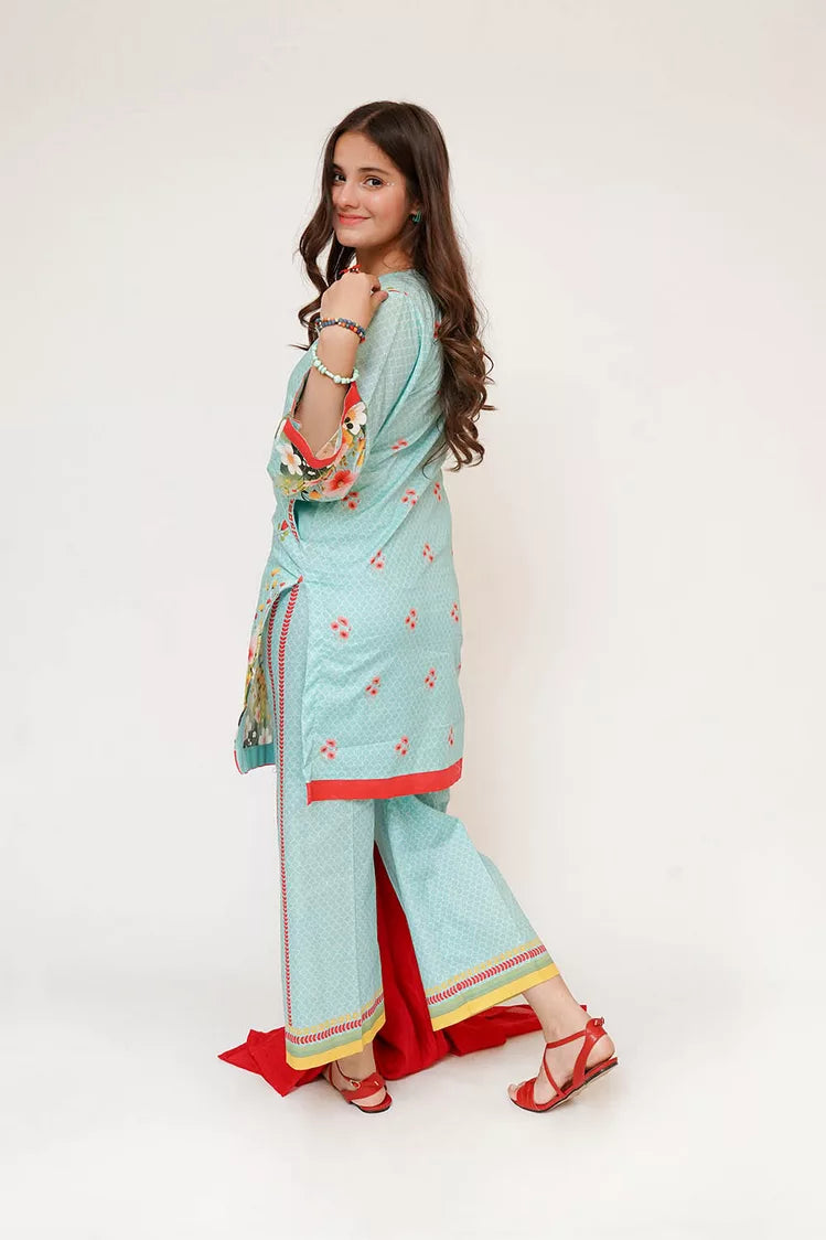 Picture of Senorita - Girls Eid Dress - Sea Green & Multicolor - Casual 3 Piece Suit - GAD-03474 - Available at Raja Sahib