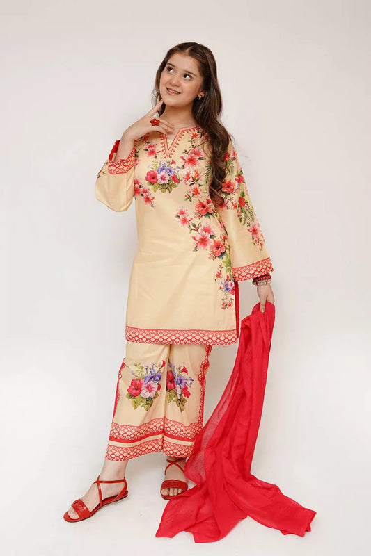 Picture of Senorita - Girls Eid Dress - Yellow & Multicolor - Casual 3 Piece Suit - GAD-03475 - Available at Raja Sahib