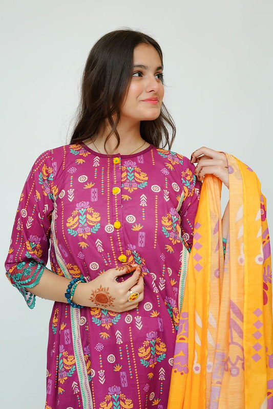 Picture of Senorita - Girls Summer Collection - Magenta & Multicolor - Casual 2 Piece Suit - GAD-03528 - Available at Raja Sahib