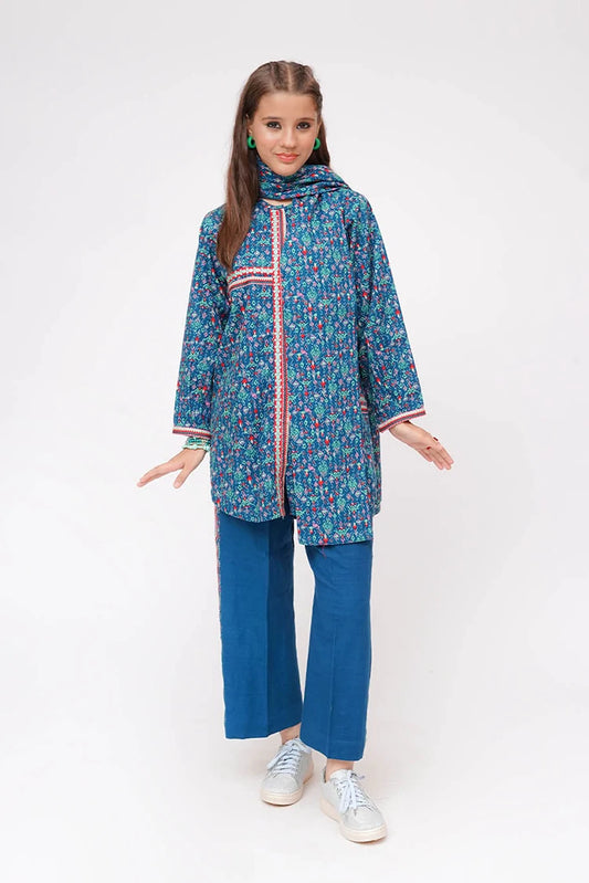 Senorita - Turquoise Blue & Multicolor - Casual 3 Piece Suit - GAD-03631