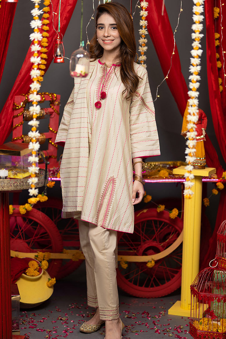 Picture of Senorita - GBD-02342 | Fawn & Pink  | Casual Plus 3 Piece Suit  | Cotton Dobby - Available at Raja Sahib