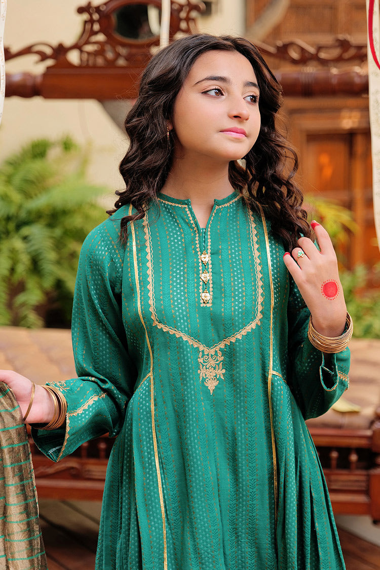 Picture of Senorita - GBD-02629 | Turquoise Green & Golden | Casual Plus 3 Piece Suit | Cotton Dobby Jacquard - Available at Raja Sahib