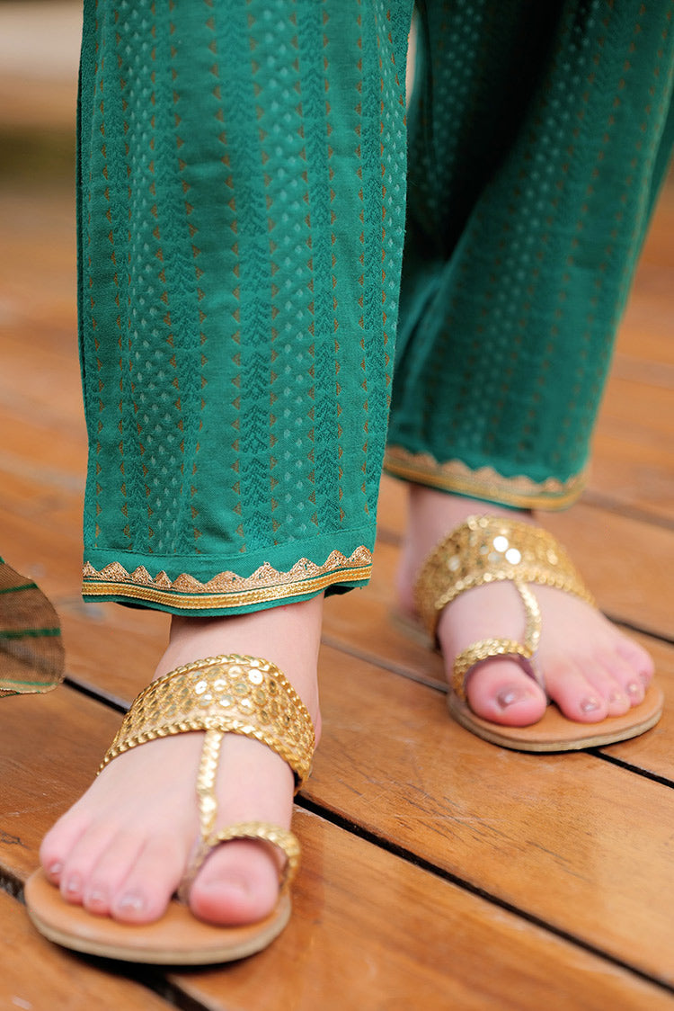 Picture of Senorita - GBD-02629 | Turquoise Green & Golden | Casual Plus 3 Piece Suit | Cotton Dobby Jacquard - Available at Raja Sahib