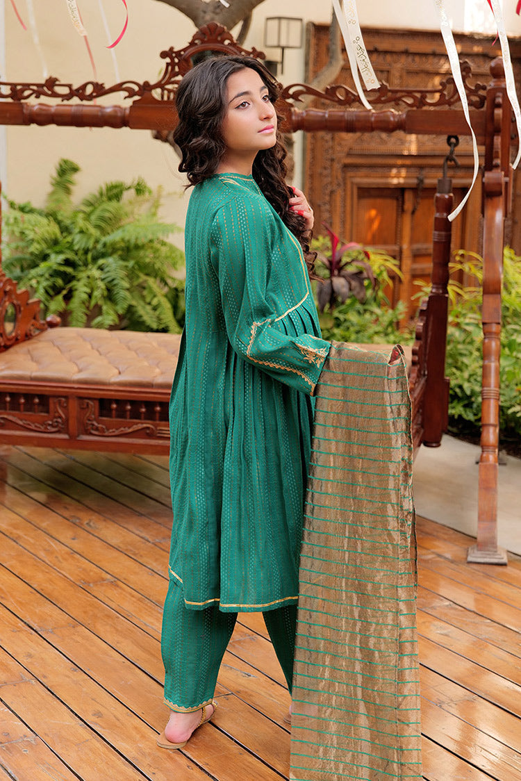 Picture of Senorita - GBD-02629 | Turquoise Green & Golden | Casual Plus 3 Piece Suit | Cotton Dobby Jacquard - Available at Raja Sahib