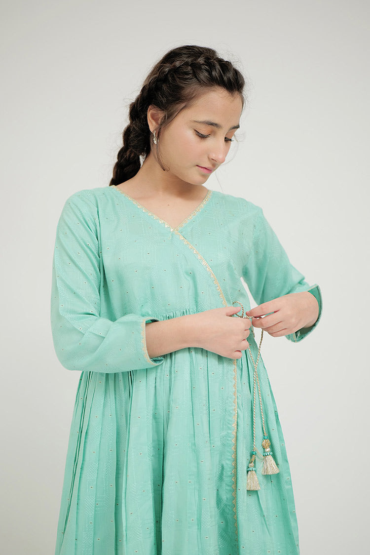 Picture of Senorita - GBD-02666 | Sea Green & Gold | Casual Plus 3 Piece Suit | Viscose Jacquard Flament - Available at Raja Sahib