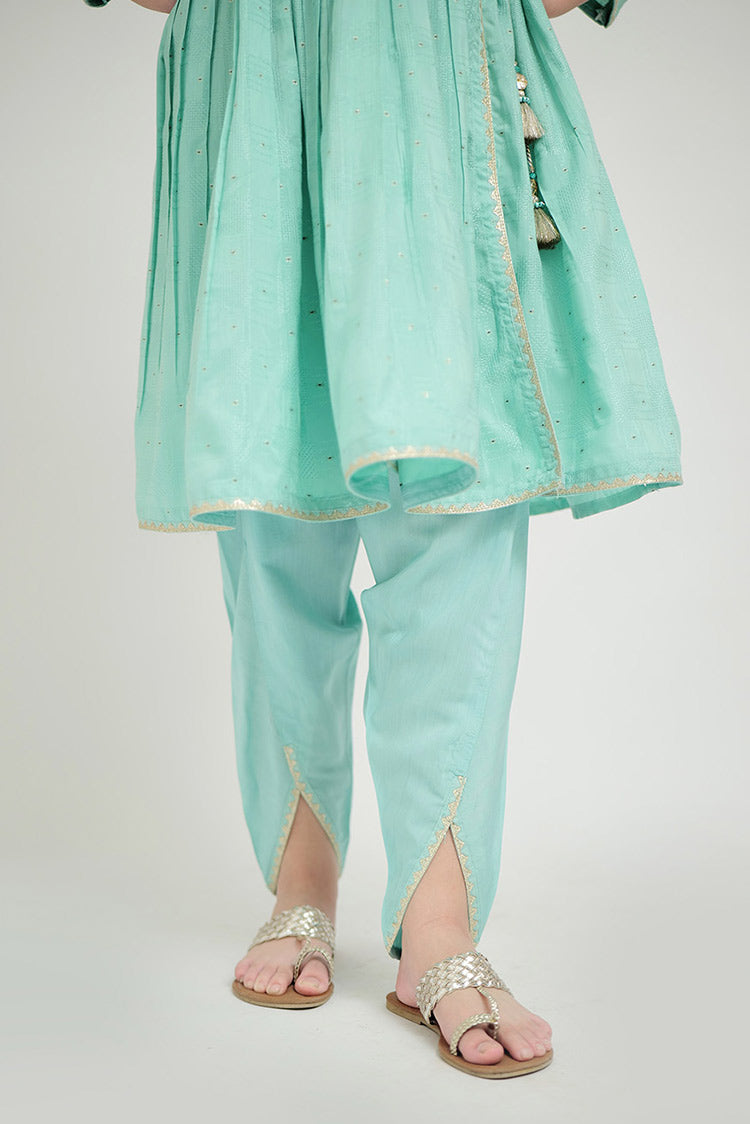 Picture of Senorita - GBD-02666 | Sea Green & Gold | Casual Plus 3 Piece Suit | Viscose Jacquard Flament - Available at Raja Sahib