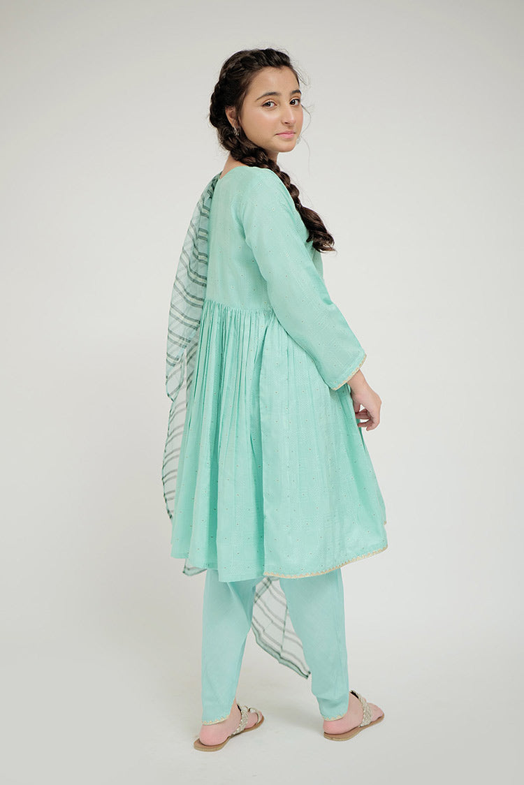 Picture of Senorita - GBD-02666 | Sea Green & Gold | Casual Plus 3 Piece Suit | Viscose Jacquard Flament - Available at Raja Sahib