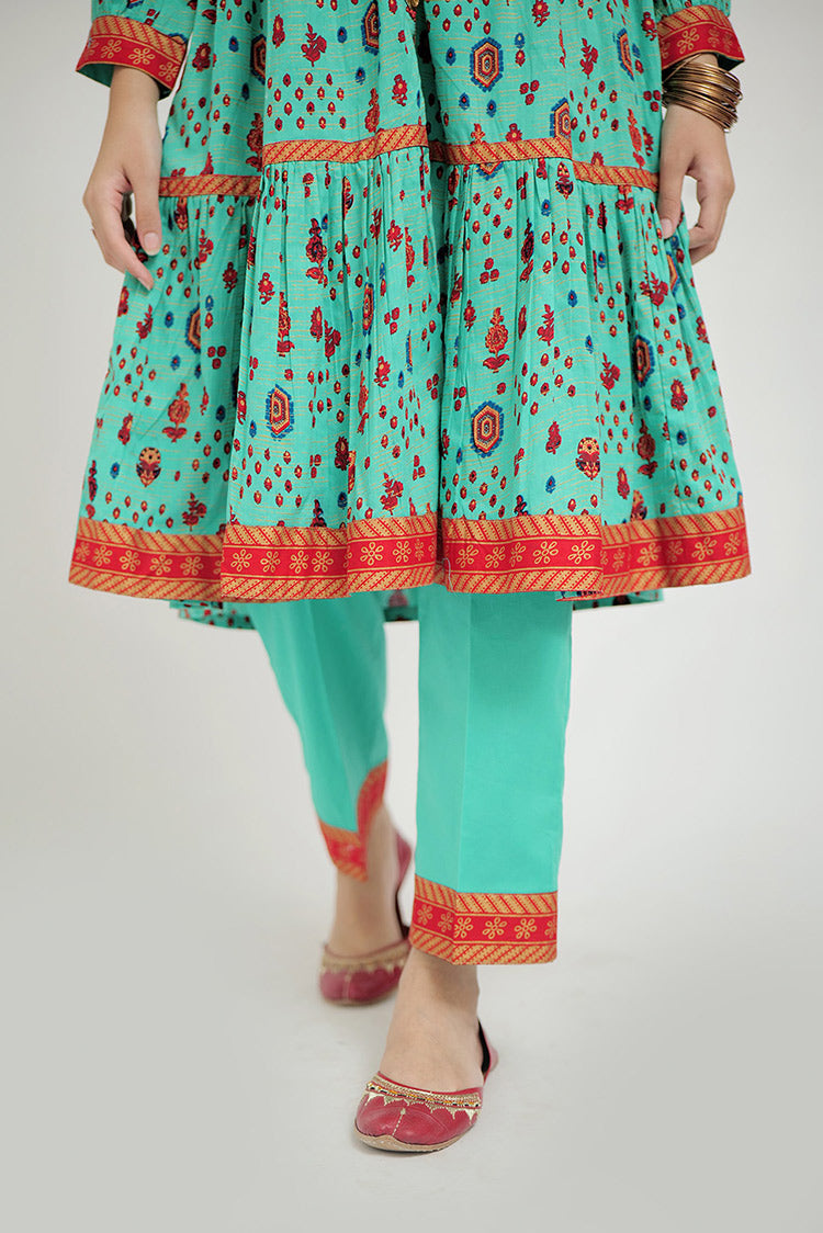 Picture of Senorita - GBD-02675 | Sea Green & Gold | Casual Plus 3 Piece Suit  | Cotton Gold Print Lawn - Available at Raja Sahib