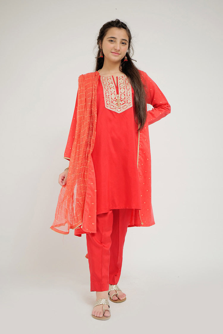 Picture of Senorita - GBD-02680 | Red & Gold | Casual Plus 3 Piece Suit | Viscose Jacquard Filament - Available at Raja Sahib