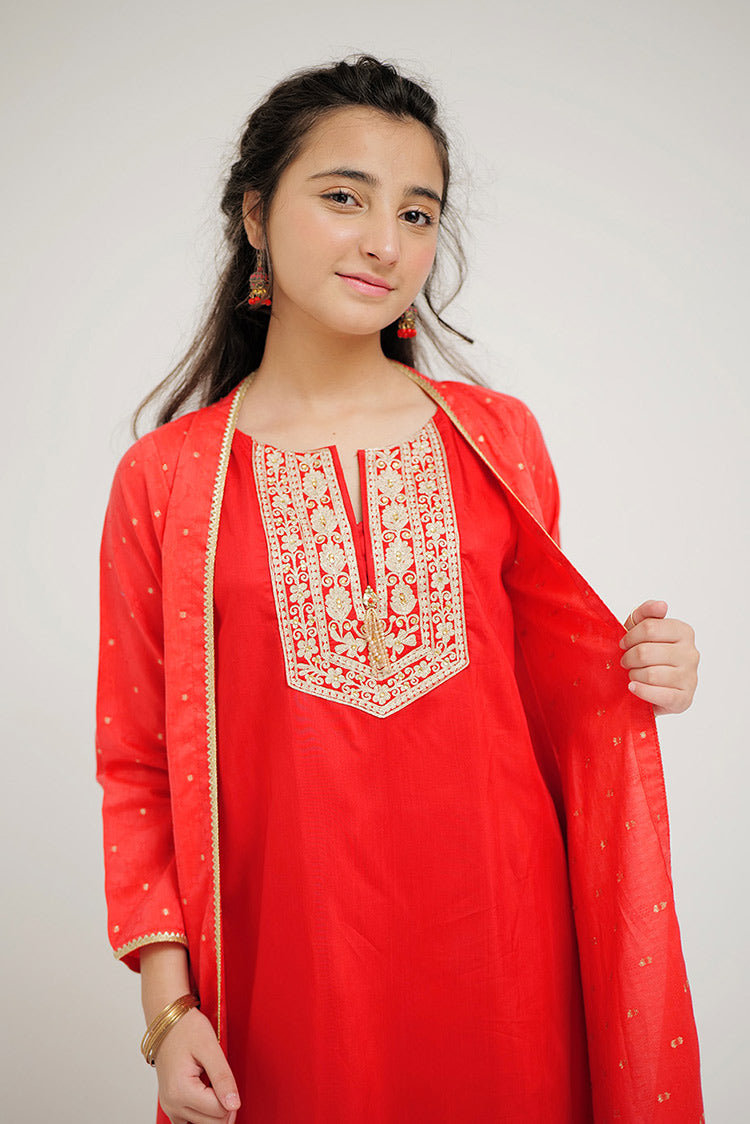 Picture of Senorita - GBD-02680 | Red & Gold | Casual Plus 3 Piece Suit | Viscose Jacquard Filament - Available at Raja Sahib