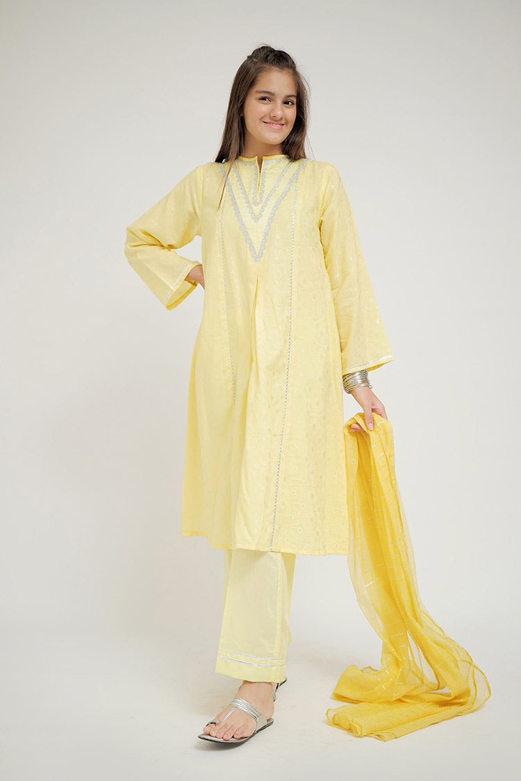 Picture of Senorita - GBD-02703 | Yellow & Silver | Casual Plus 3 Piece Suit | Viscose Jacquard Filament - Available at Raja Sahib