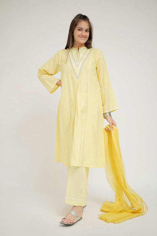 Picture of Senorita - GBD-02703 | Yellow & Silver | Casual Plus 3 Piece Suit | Viscose Jacquard Filament - Available at Raja Sahib